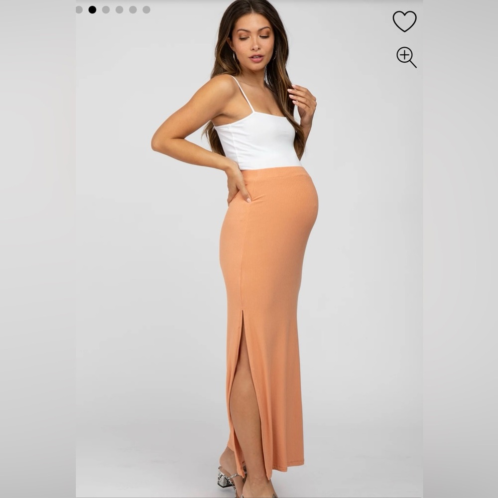 Peach Ribbed Side Slit Maternity Maxi Skirt